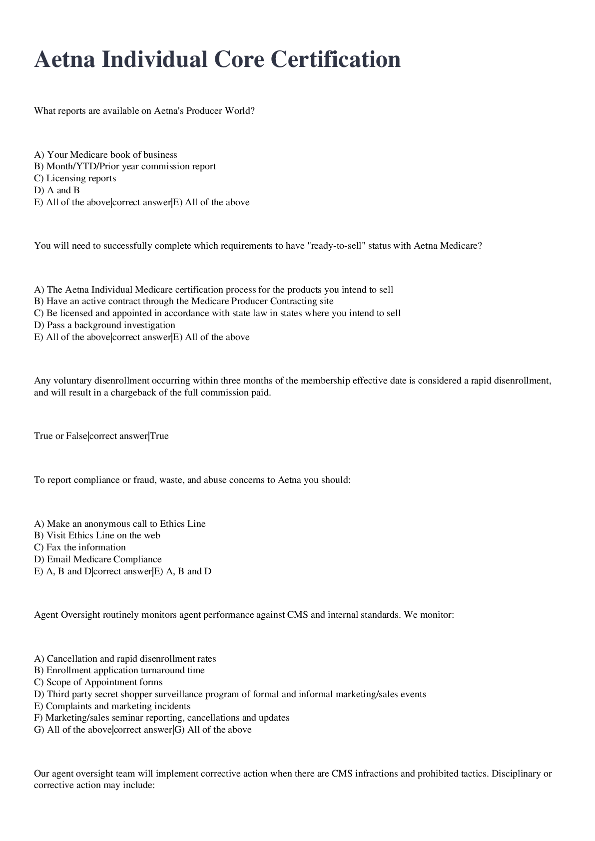 Aetna Individual Core Certification Browsegrades